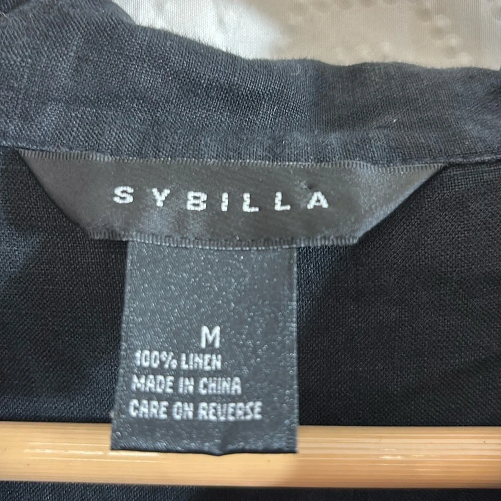 Sybilla Womens Linen Sleeveless Mid Length Maxi Dress black medium pearl buttons - Picture 2 of 8